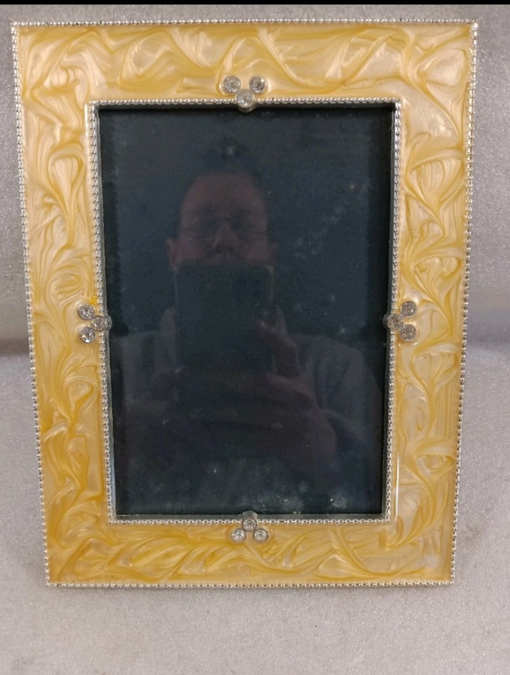 Burnes Of Boston Photo Frame Rhinestones Yellow Enamel Metal